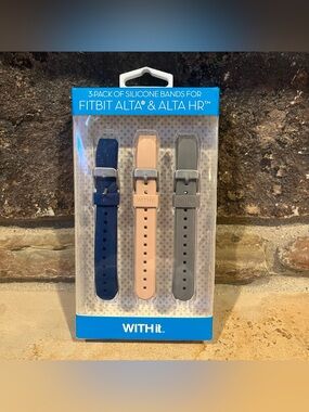 WithIt 3-Pack Silicone Watch Bands for Fitbit Alta & Altra HR Navy, Blush, Gray